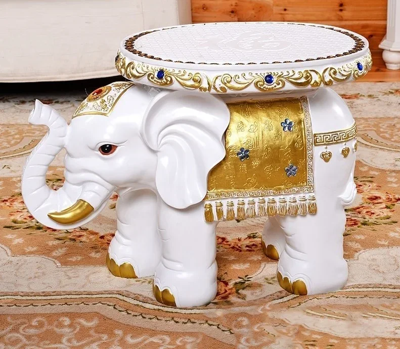 European Style Elephant Wooden Stool, Mahogany Color Home Decor Accent, Fortune Symbol Living Room Solid Entryway Shoe Bench