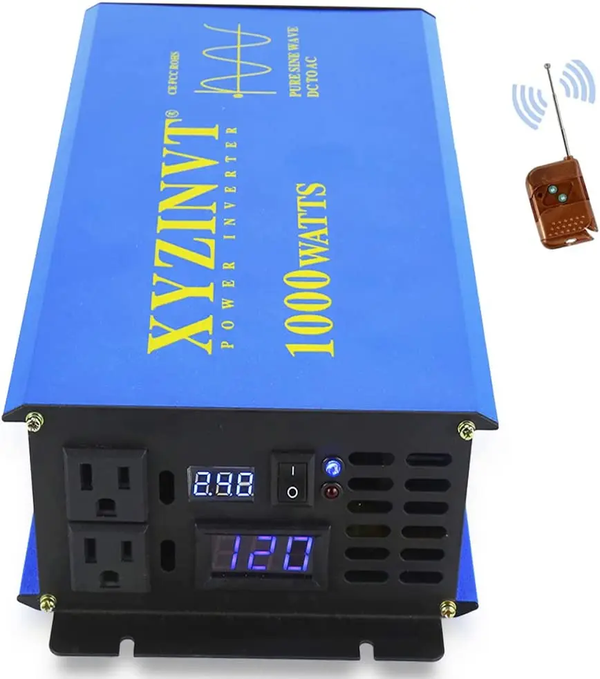 Pure Sine Wave Solar Inverter 1000W 12V 120V Power Inverter Generator Converter 24V/36V/48VDC to 110V/220V/240VAC Remote Control