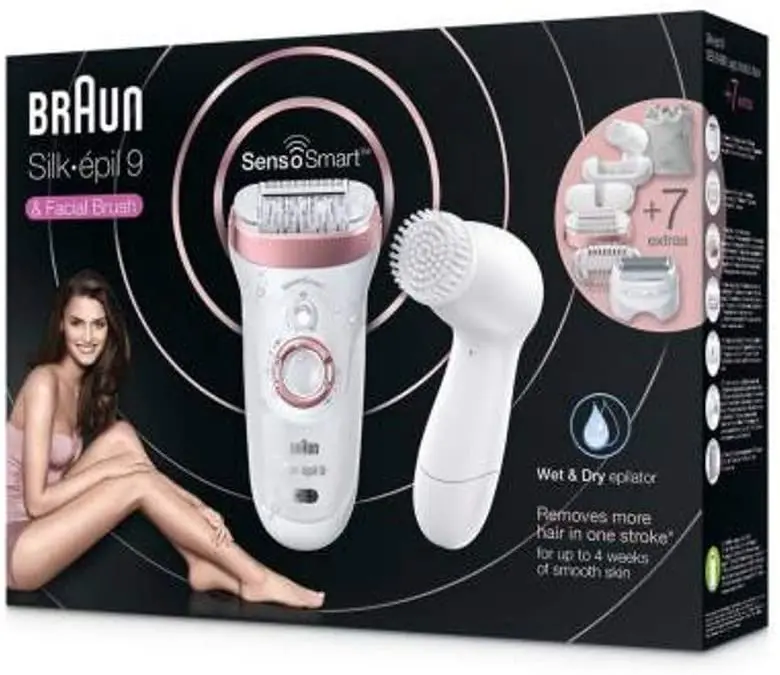 Braun Silk-epil 9 9880 SensoSmart - 7 Additional Parcalı Wet and Dry Wireless Epilator + Face Cleaning Brush gift, pure hair