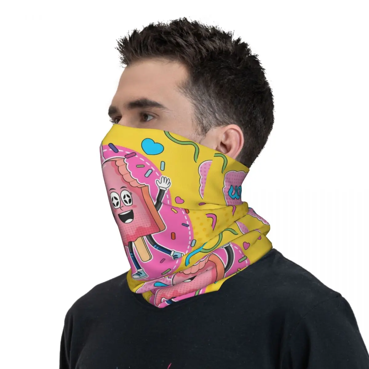 ICE CREAM Yellow Scarf Neckerchief Neck Face Mask Polyester