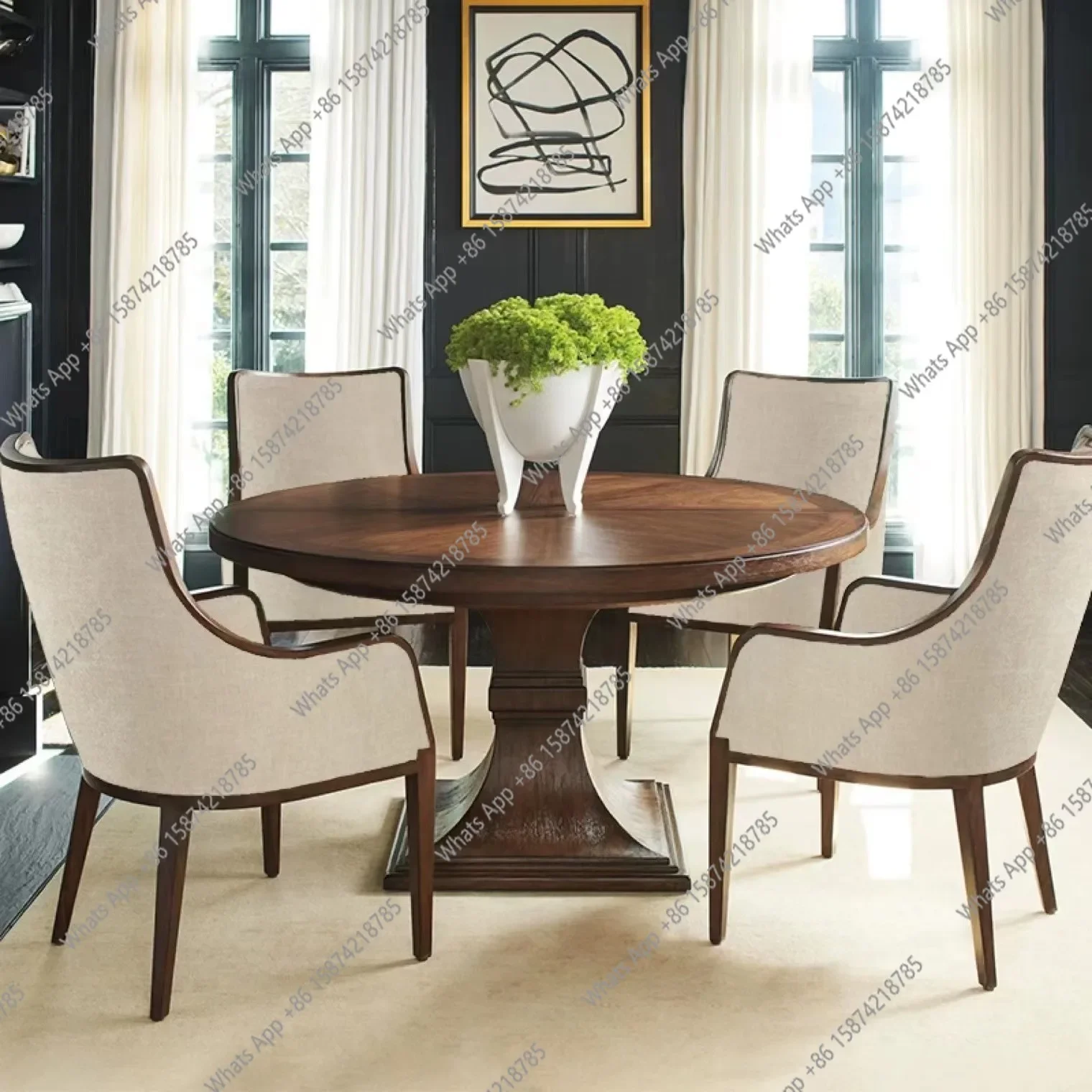 

MX American Light Luxury Solid Wood Dining Table Retractable Multi-functional Round Dining Table Retro High-end Custom Dining Ta