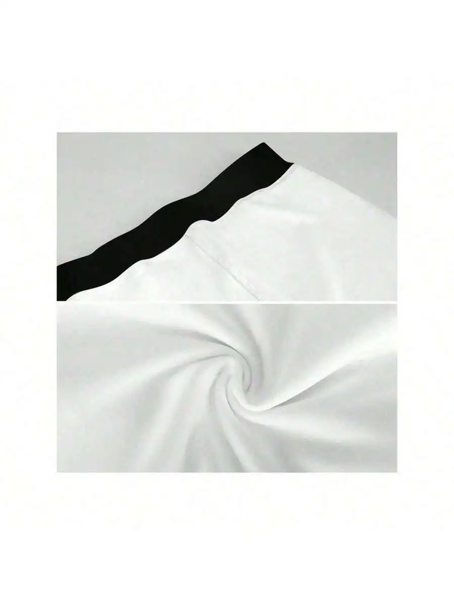 

Mens White Polyester Boxer Briefs With Black Waistband Stretch Soft Breathable Underwear