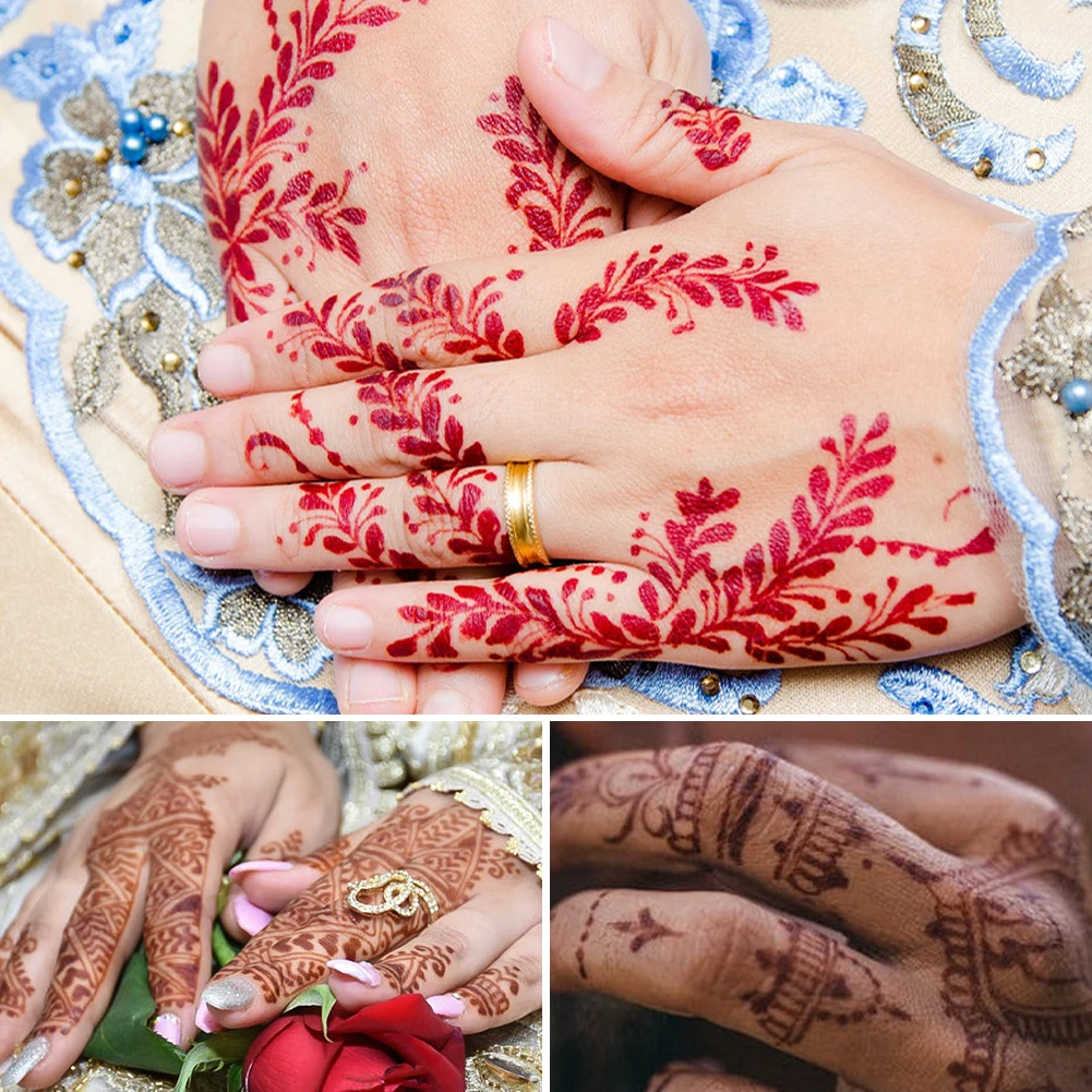 1 Blatt Sexy Rote Spitze Henna Tattoo Körper Aufkleber Wasserdicht Indien Mehndi Design Temporäre Finger/Hand/Arm gefälschte Tattoos