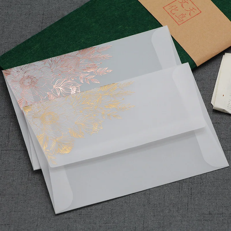 Envelopes for General Invitations, European Style, Hot Stamping, Gold Floral, Semi-Transparent Invitation Cards, High-Quality