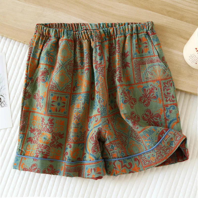 2024 Japanese Summer New Women\'s Shorts and Sleepwear 100% Cotton Women\'s Vintage Printing Thin Loose Home Pants