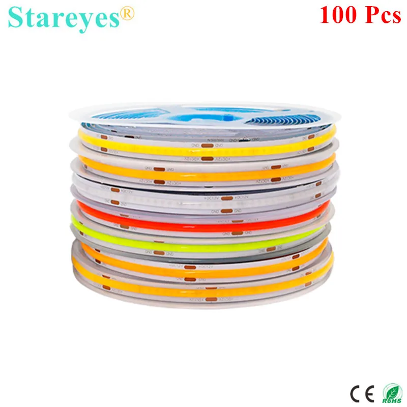 

100 Pcs COB LED Strip Light 320 480 LED/m 5m 10m 12V 24V High Density Flexible RA90 FOB FCOB LED Tape Rope Light Linear Dimmable