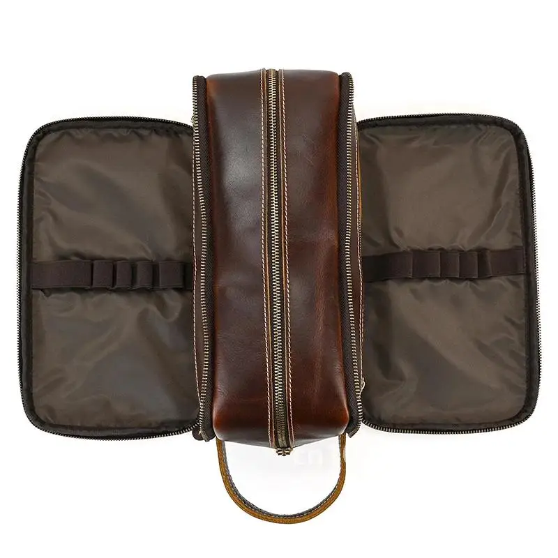 Neceser de piel de vaca para hombre, bolsa de cosméticos de cuero para hombre y mujer, bolsas de almacenamiento, bolso de cuero genuino para maquillaje, Kit Dopp para hombre