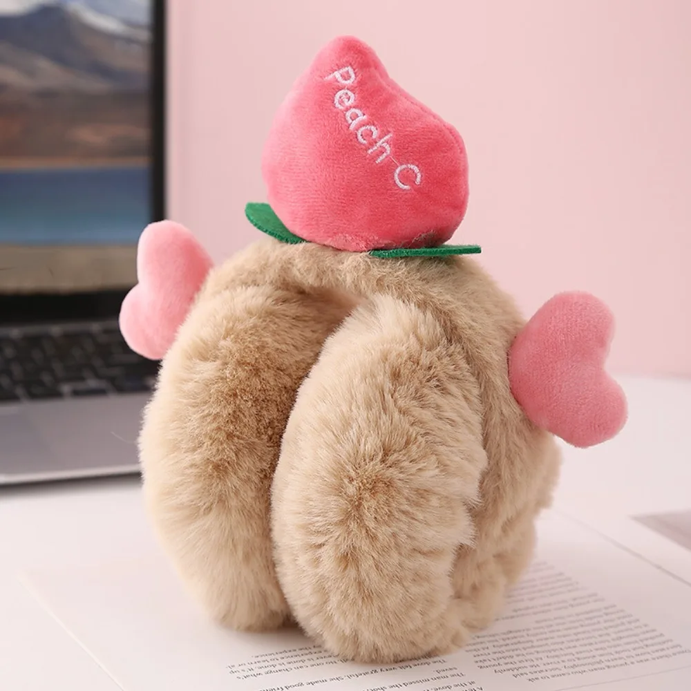 Cute Peach Foldable Earmuffs Cold Protection Winter Warm Folding Ear Warmer Antifreeze Thickened Faux Fur Ear-Muffs
