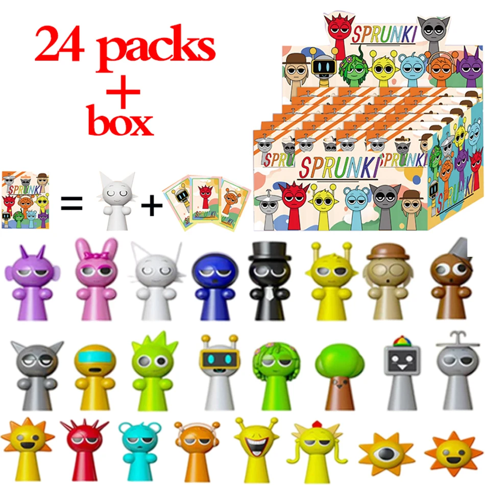 24pcs Anime Sprunki Blind box Figure mysterious Statue PVC model Doll desktop Decorative Decoration Toy  birthday Gift