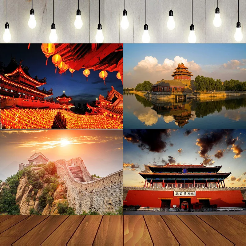 China The Great Wall The Forbidden City Vintage Brick Wall Chinese Family Photography Backdrop Background Banner Pagoda Decor