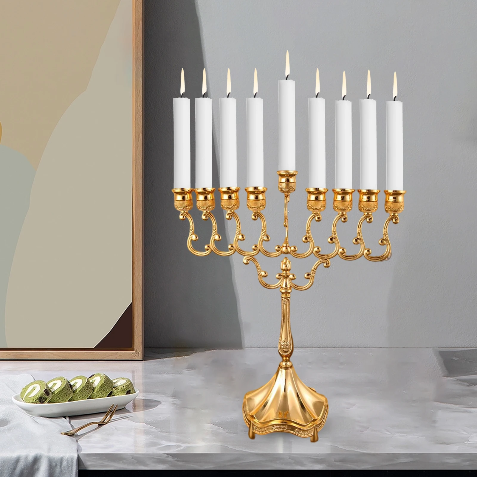 Metal Menorah Candelabrum Religions Candelabrum Candelabra Tabletop 9 Branches Candle Holder for Dining Table Decorative