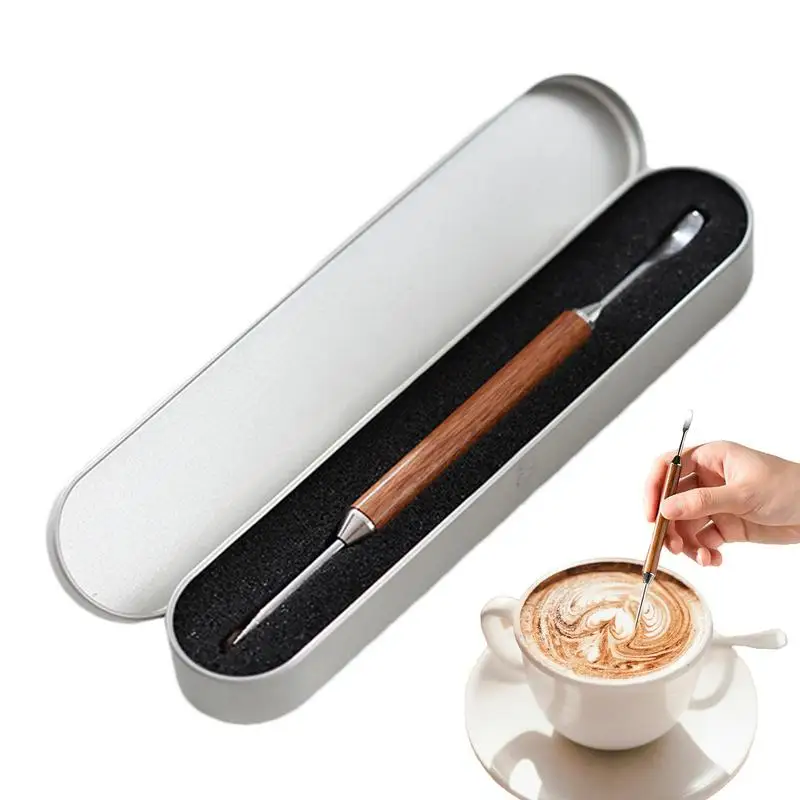 Stainless Steel Coffee Pen Duals-Ended Cappuccino Espresso Coffee Latte Art Pen With Wood Handle For Coffee Decoration
