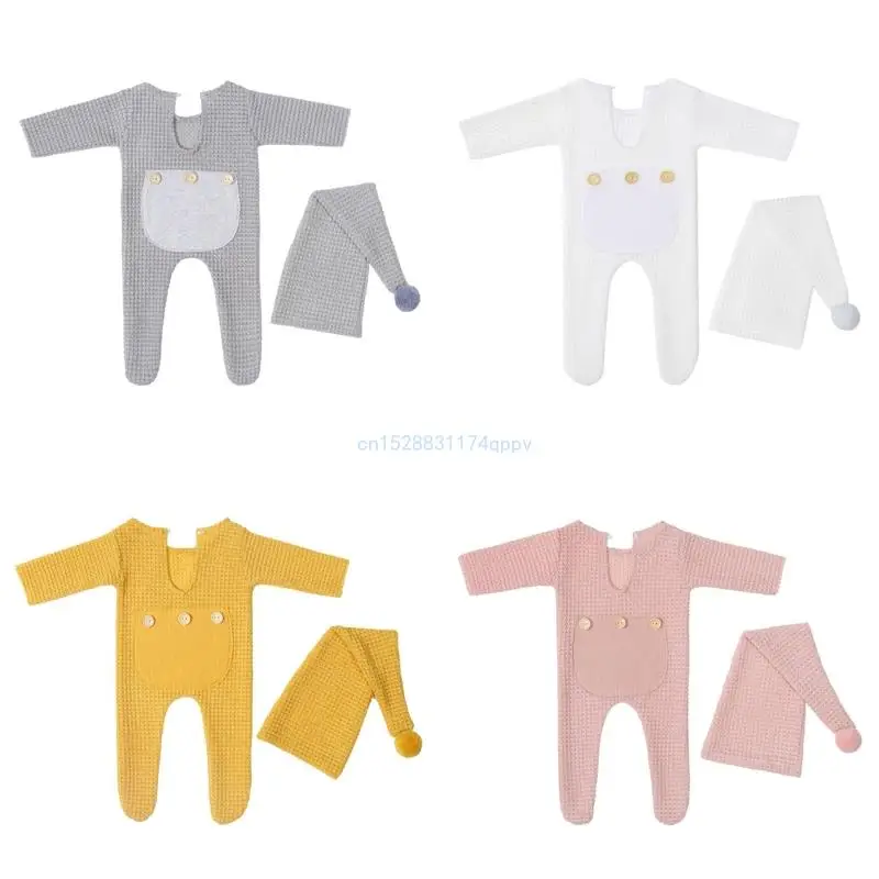 2Pcs Baby Romper Hat Set Newborn Photography Props Bodysuit Long Tail Infant Dropship