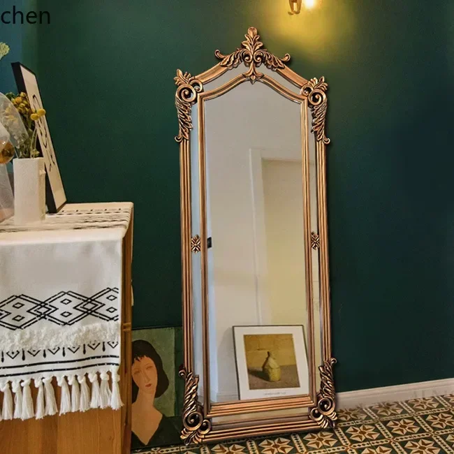 DSA Full-Length Mirror with Carved Vintage Design for Dressing, Entrance, and Clothing Store Mirror