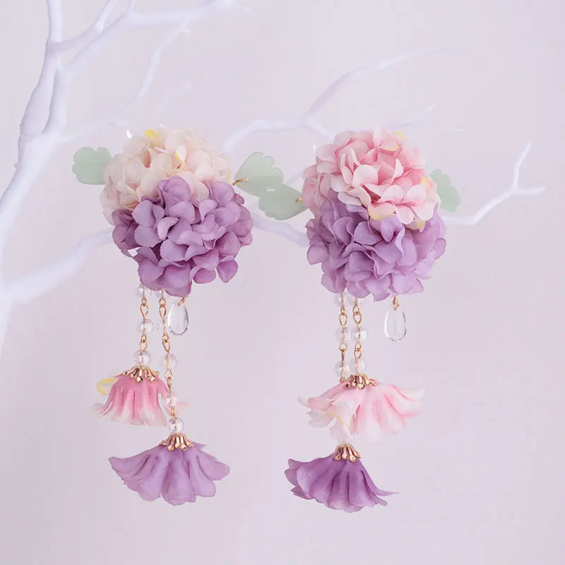 Purple Lovely Flower Hair Clips Vintage Butterfly Hairpins Pendant Hair Grips for Women Chinese Style Hair Jewelry Accessories