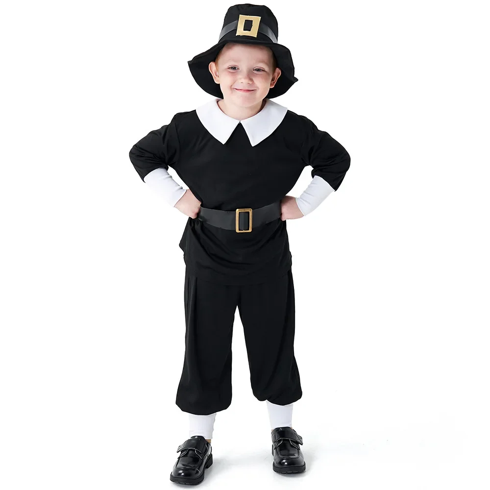 Colonial Farm Boy Costume Thanksgiving  Pilgrim Kids Dress Stage Play Role-playing Outfit