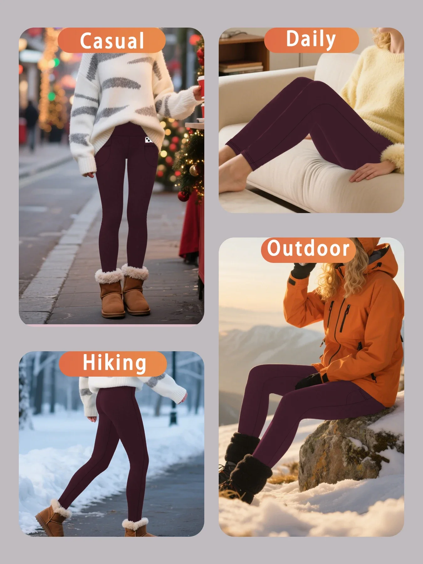 سراويل شتوية عالية الخصر مع جيوب للنساء - مبطنة بالصوف الحراري للتحكم في البطن، جوارب سميكة ودافئة للتمرين والجري #4