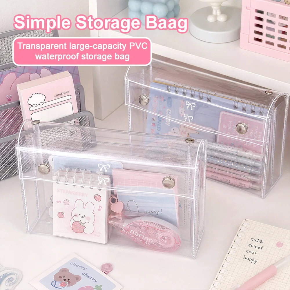 1/2/3PCS Clear Multi-Pocket PVC Storage Pouch Cute Transparent Stationery Organizer Bag Waterproof Pen Pouch For School Supplies