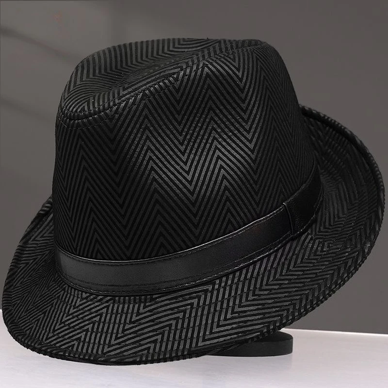 

Мужские фетровые шляпы из натуральной кожи с принтом из овчины, деловая шляпа джентльмена из овчины с короткими полями, черный/коричневый цилиндр, мужской показ, джентльмен