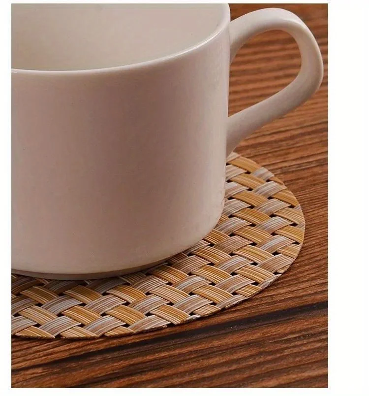 5 PCS PVC Woven Coaster Restaurant Cup Insulated Pad Water Insulated Anti-Slip Table Mat Home Furnishings Random