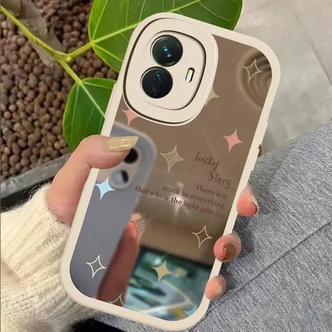 Capa para vivo v15 pro v11i v9 v23 pro v23e 4g 5g v17 rússia adorável floco de neve espelho capa para vivo v23 v 23e estrelas da sorte capa