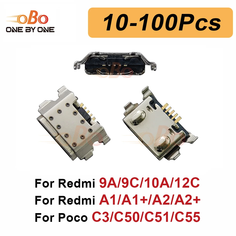 10-100Pcs Charging Port Dock Plug For Xiaomi Redmi 9A 9C 10A 12C A1+ A2+ Poco C3 C50 C51 C55 USB Charger Connector Socket Repair