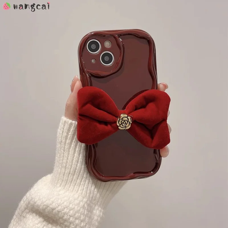 For Vivo Y200 GT Y200i Y200t Y100t Y78 Y78+ Y78t Y77 Y77e Y58 Y38 Phone Case Camellia Flower Velvet Bow Tie New Year Soft Cover