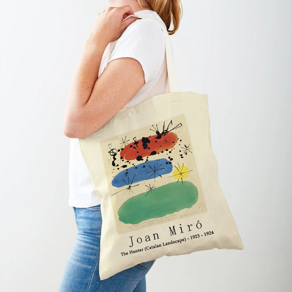 Joan Miro Modular Gallery Lady Tote Handbag Canvas Women Shopping Bags Double Print Fashion Supermarket Shopper Bag