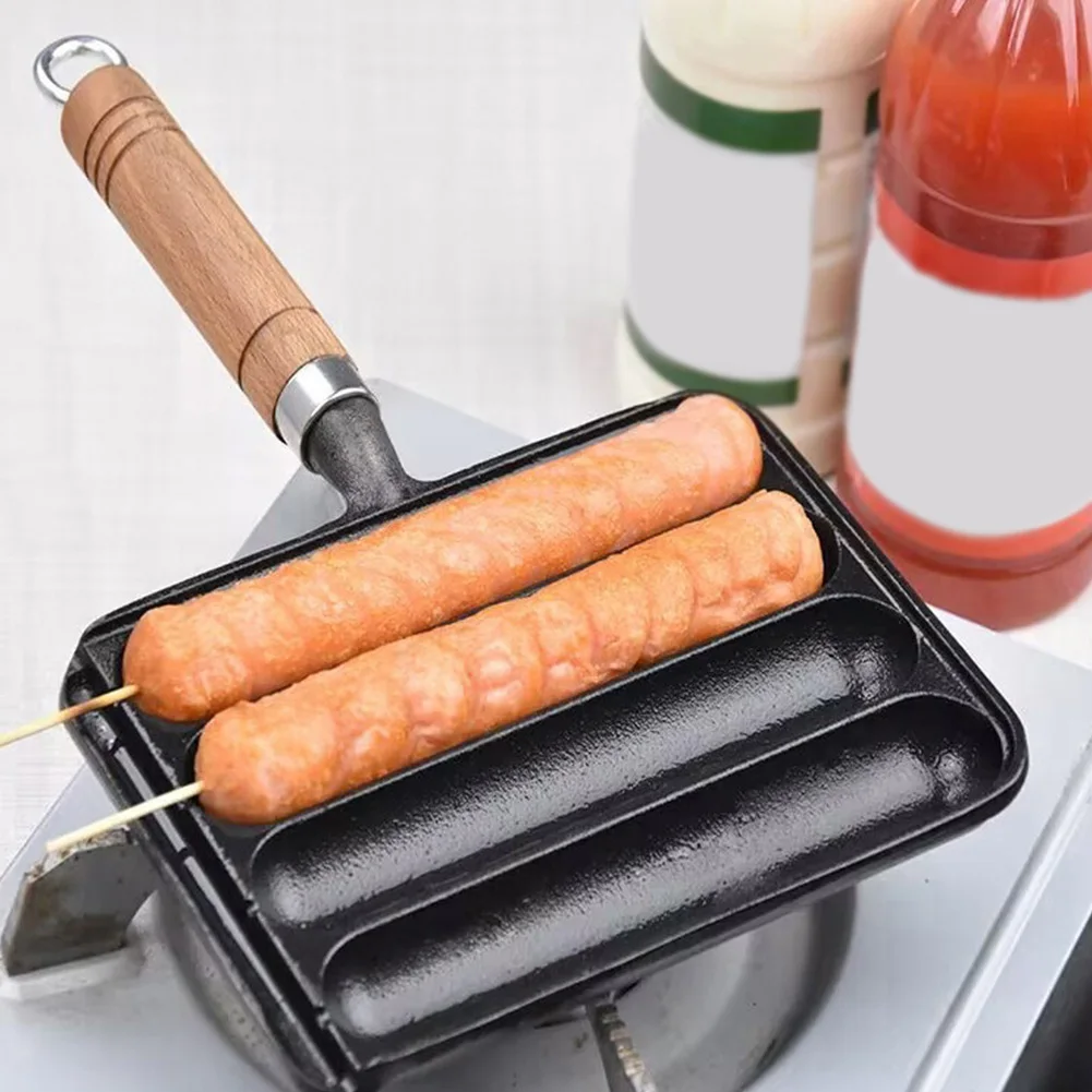 BBQ Supply Grilled Pot Cast Iron Pot for Grilled Sausage Non-Stick Baking Mold Food Tool Anti-Scald Hot Dog Baking Steaming Tool