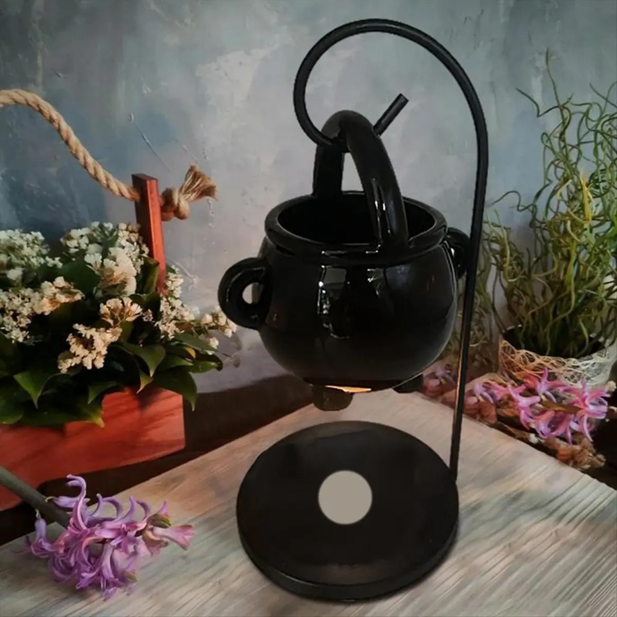(CNIM) Hanging Cauldron Wax Burner Witch Caldron Pot Candle Holder Essential Oil Incense Aroma Diffuser Candle Tealight Decor