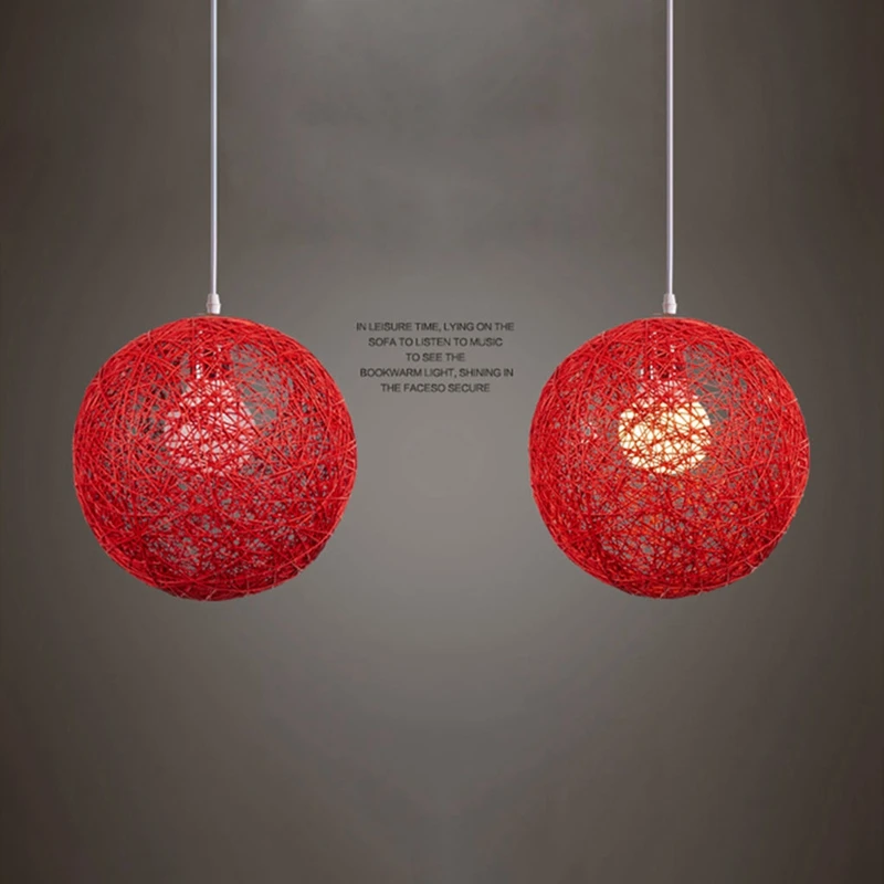 2 Pcs Bamboo, Rattan And Hemp Ball Chandelier Individual Creativity Spherical Rattan Nest Lampshade - Red & Coffee