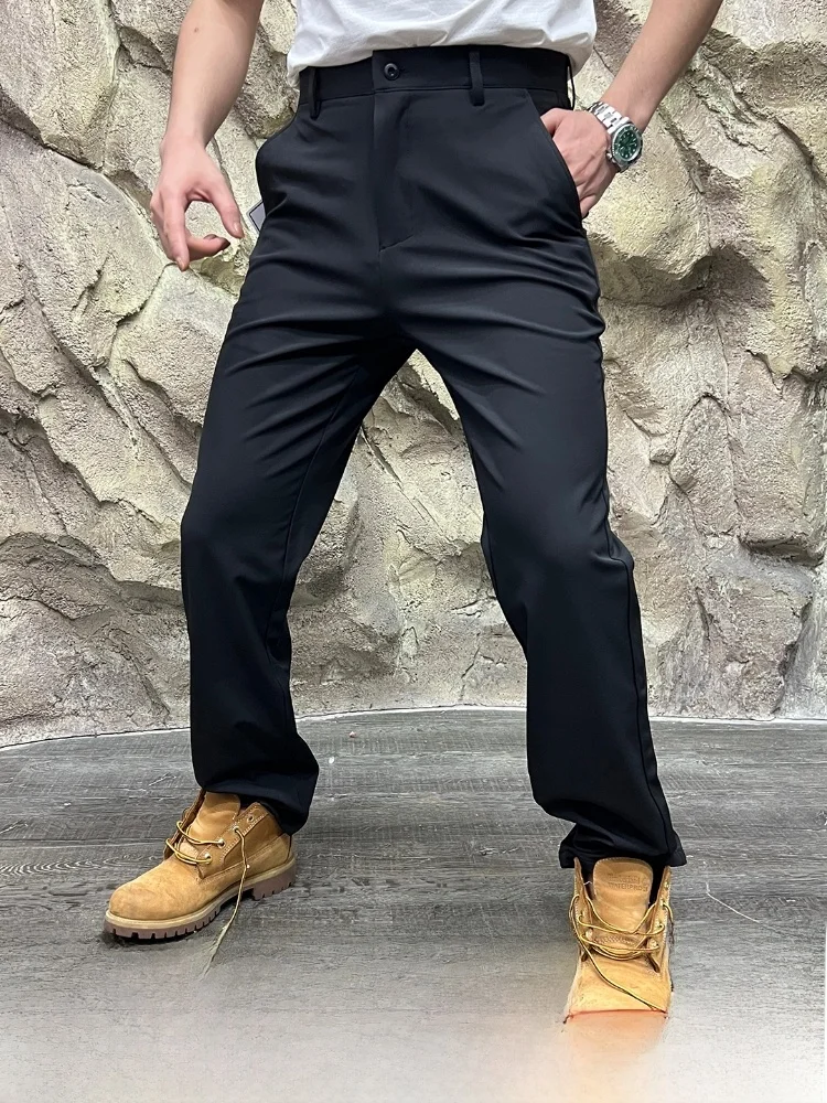 

Busin повседневные мужские прямые брюки на подкладке с защитой от морщин и утюга, удобные эластичные уличные брюки