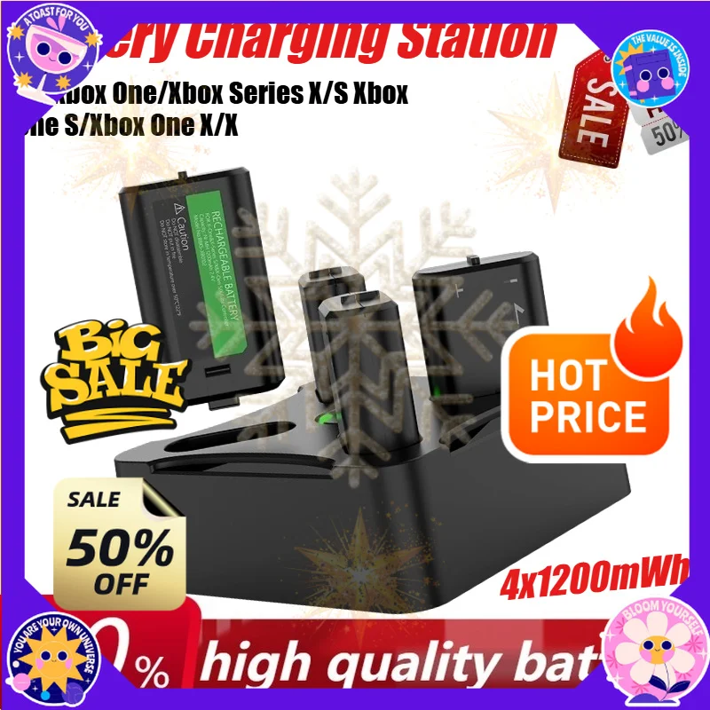 4x1200mWh Battery Rechargeable Battery Charging Station for Xbox One/Xbox Series X/S Xbox One S/Xbox One X/X