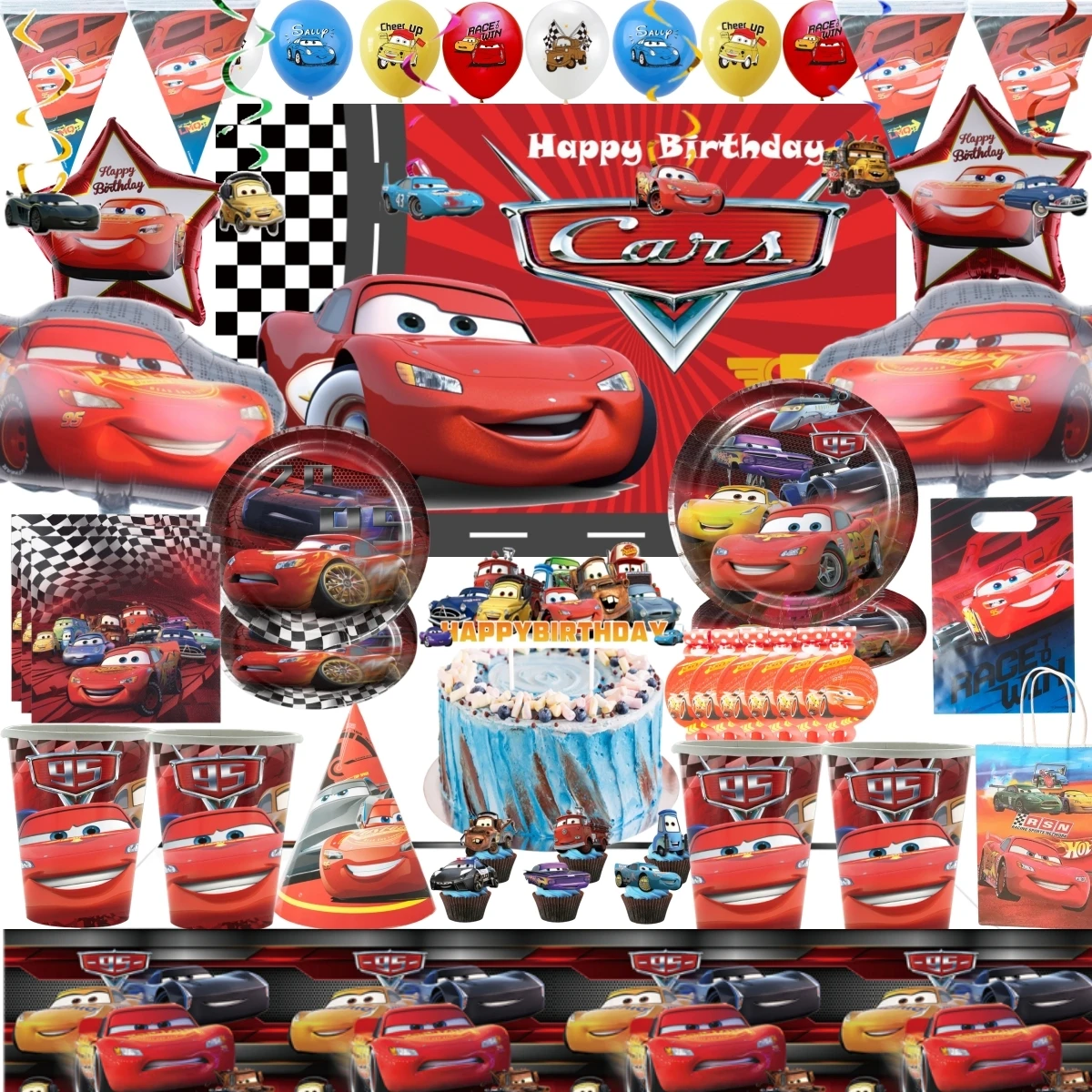 Disney Cars Birthday Party Decorations Cartoon Lightning McQueen Theme Latex Balloon Cake Topper Party Favors For Kids Birthday