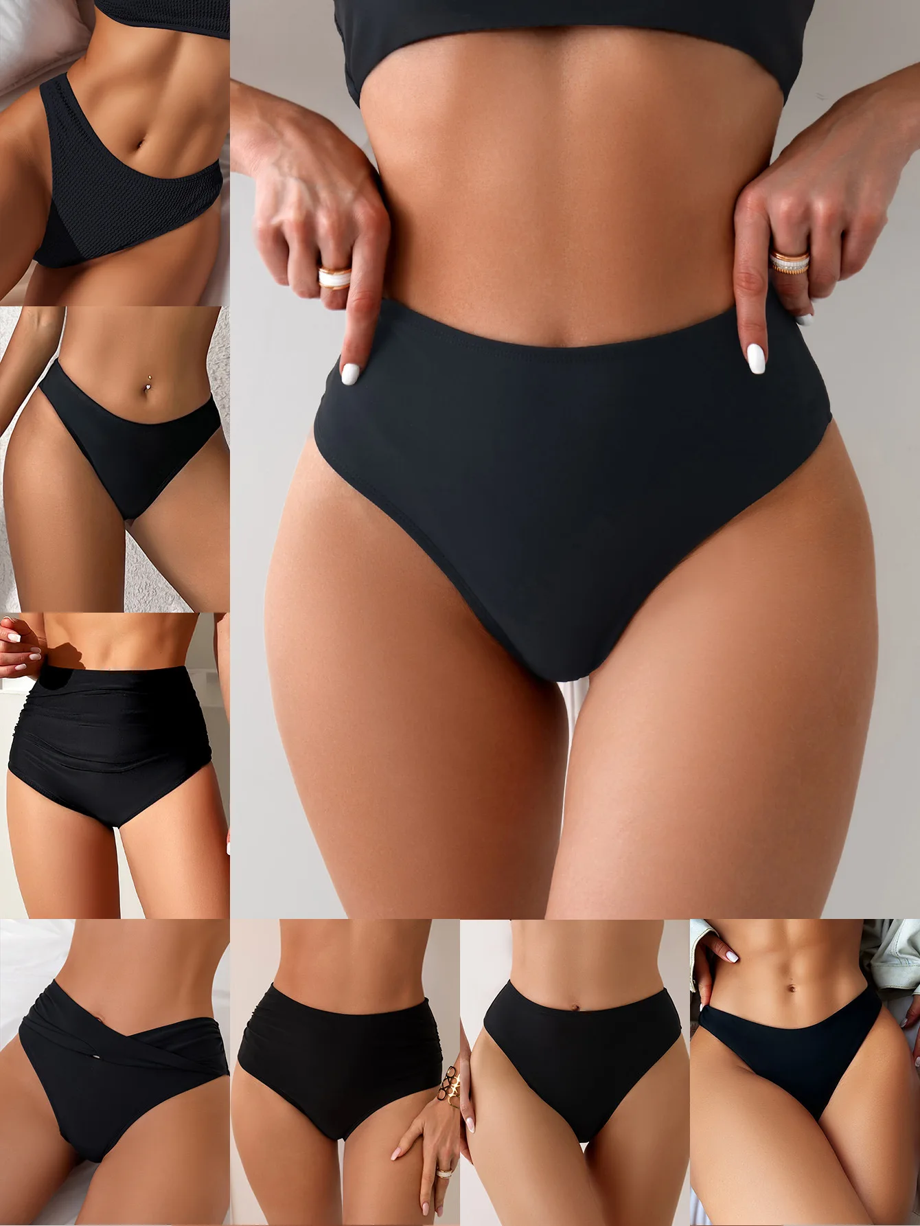 

Новые однотонные сексуальные европейские и американские бикини, высокоэластичные, с высокой талией, мятые купальники черного цвета.