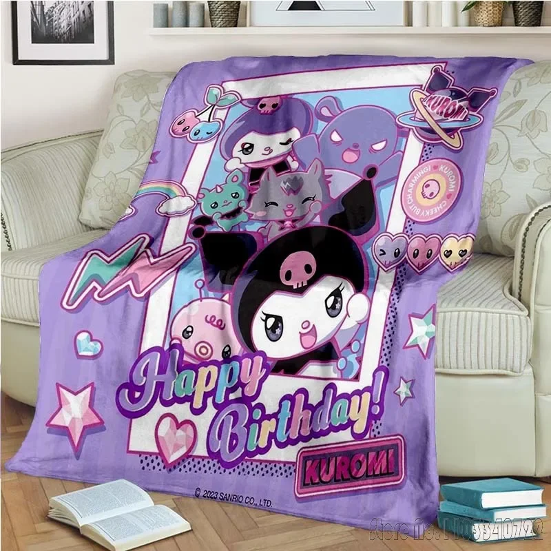 Cartoon Sanrio Kuromi Cartoon Room Warm Blanket Comfortable Soft Portable Travel Picnic Blanket Gift for Family or Friends