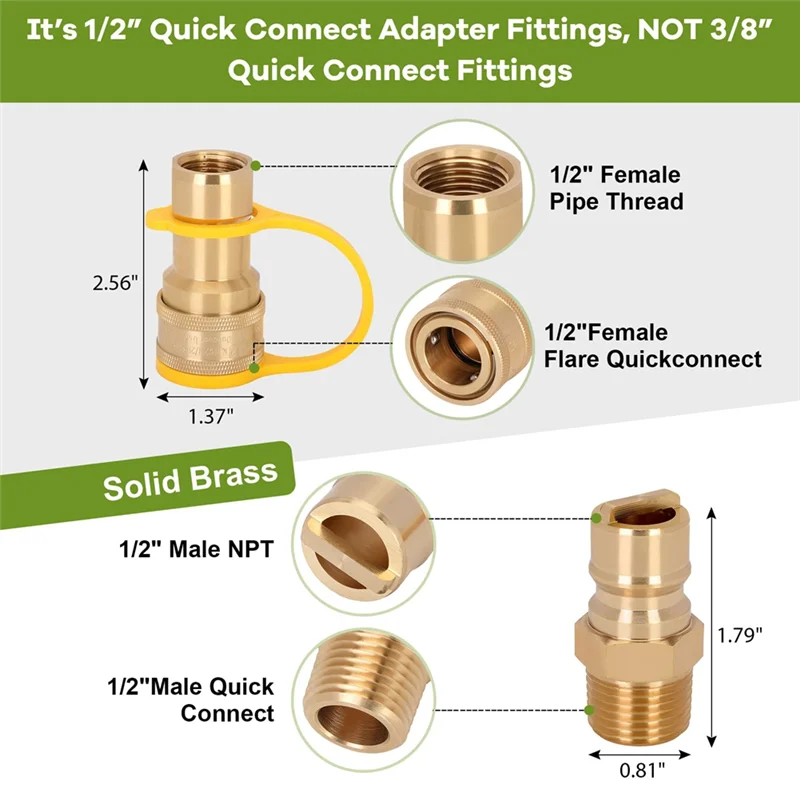 A08I 1/2 Inch Natural Gas Quick Connect Fittings, Propane Hose Quick Disconnect Kit,For Gas Grill And Heater And Generator