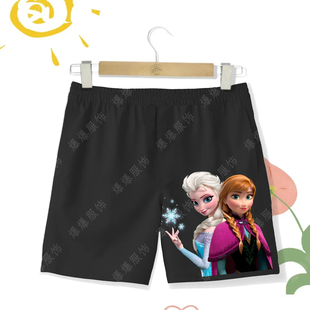 New Children's Beach Pants Girl Disney Cartoon Print Princess Isaiah Outdoor Swimming Vacation Breathable Shorts Quick drying