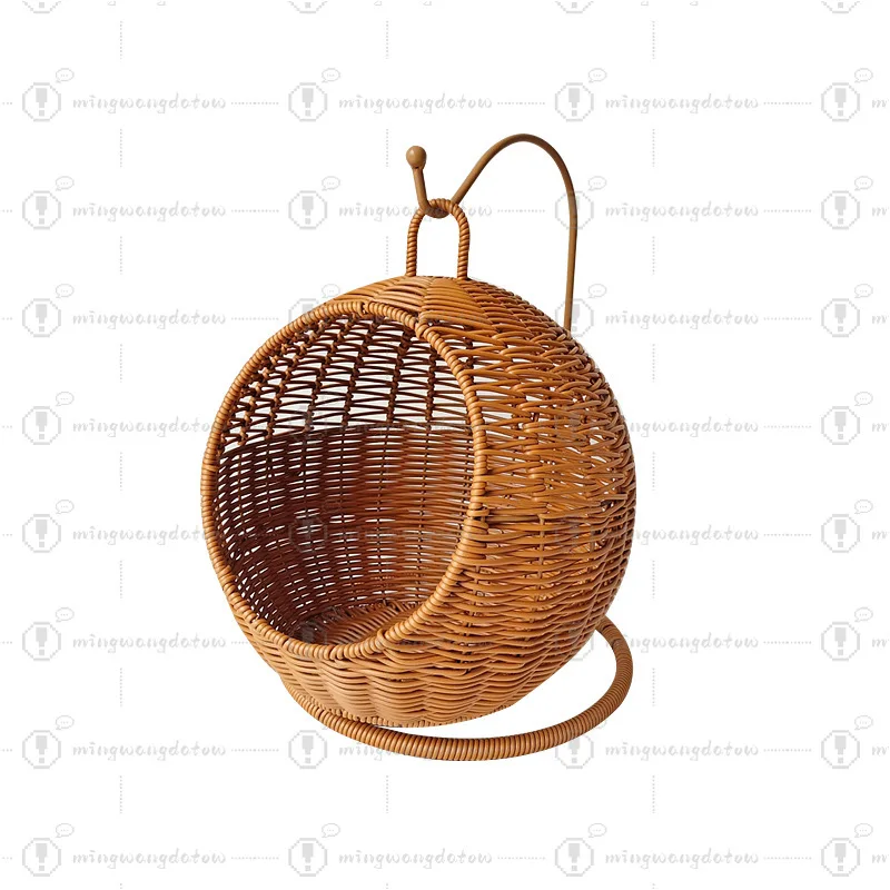Rattan Woven Cat Cage, Small House Cat Bed Hanging Basket, Semi-Enclosed, All Seasons, Removable & Washable Mini Cat Nest Decor