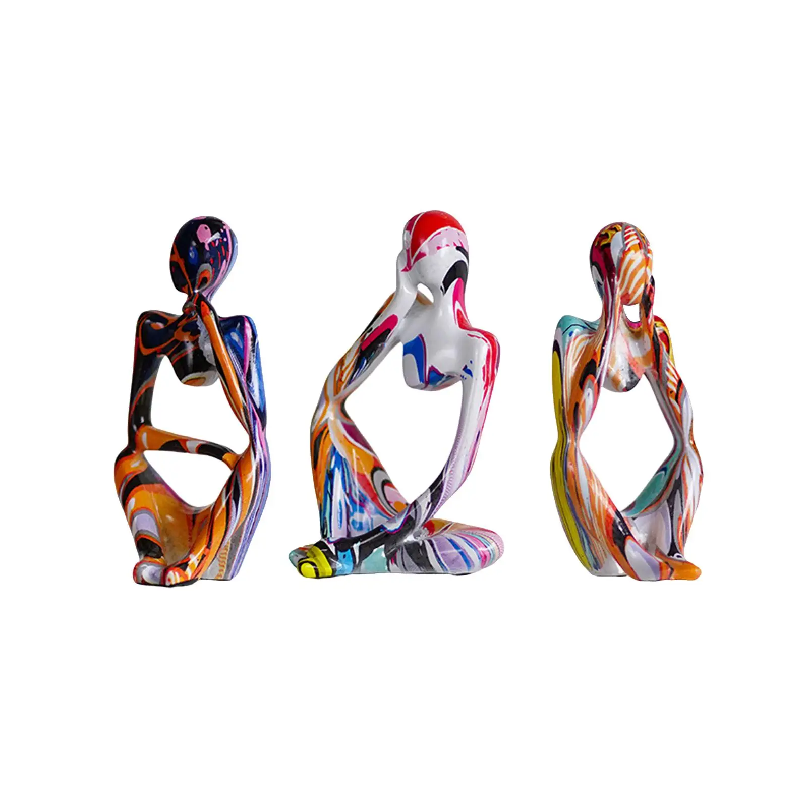 3x Sitting Thinker Statue Resin Figurines Minimalist Character Decorative Sculpture for Home Office Living Room Bookcase Decor
