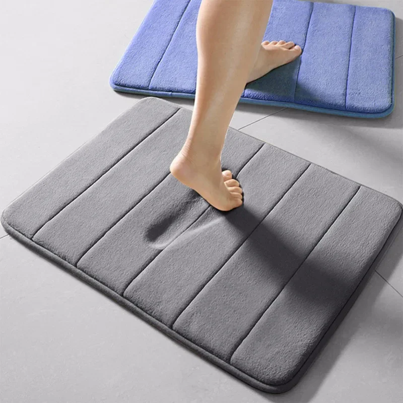 Home Bath Mat Coral Fleece Bathroom Carpet Water Absorption Non-slip Memory Foam Absorbent Washable Rug Toilet Floor Mat