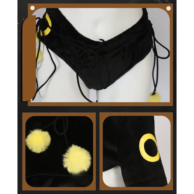 Umbreon ブラッキー 코스프레 의상 여성용 섹시한 블랙 폼핏 바디수트 테일 코믹 콘 할로윈 애니메이션 이벤트