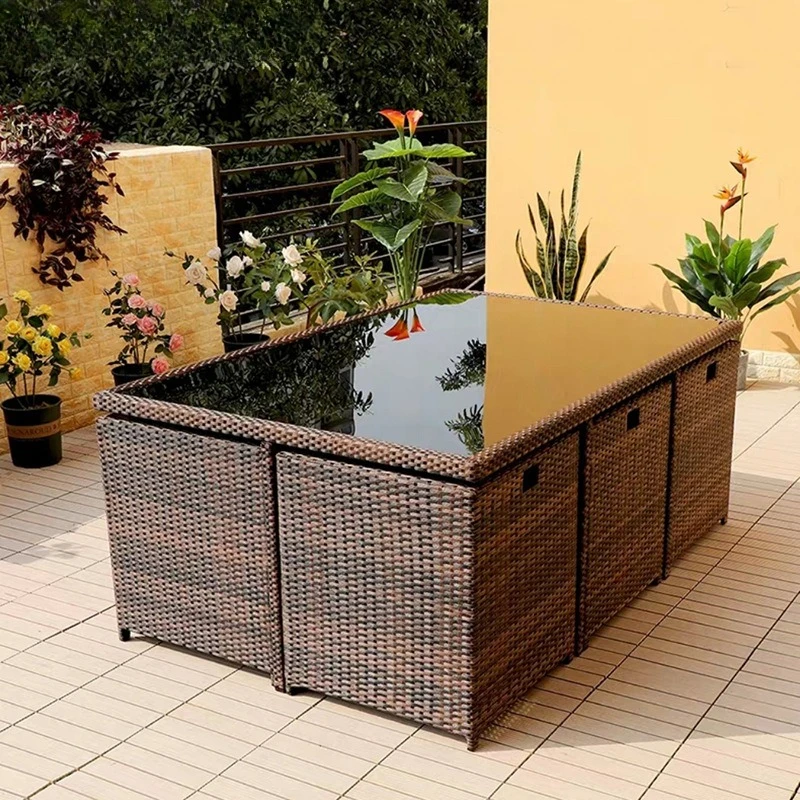 

Outdoor rattan table and chair combination courtyard open-air outdoor terrace hotel restaurant outdoor waterproof rattan table