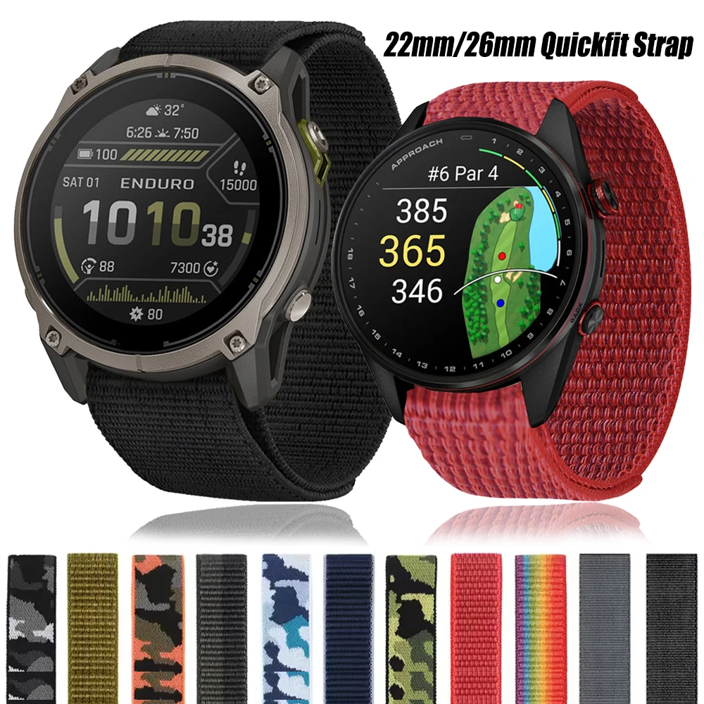 QuickFit 22 26mm Woven Strap For Garmin Enduro 4/Fenix 9 8Pro E 7X 6X Pro 5X Plus/Epix/Approach S72 47MM Soft WatchBand Bracelet