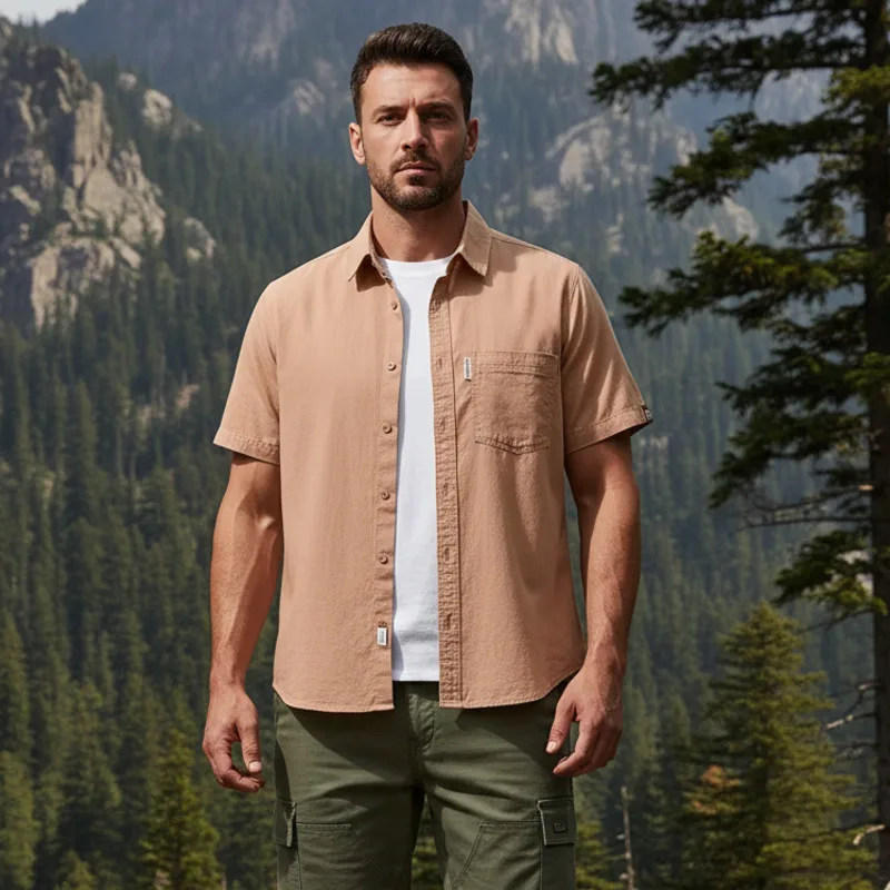 Summer Fresh Solid Color Short Sleeve Shirt For Men Fashion Summer Versatile Artistic Casual Button Down Tops Shirt Chest Pocket