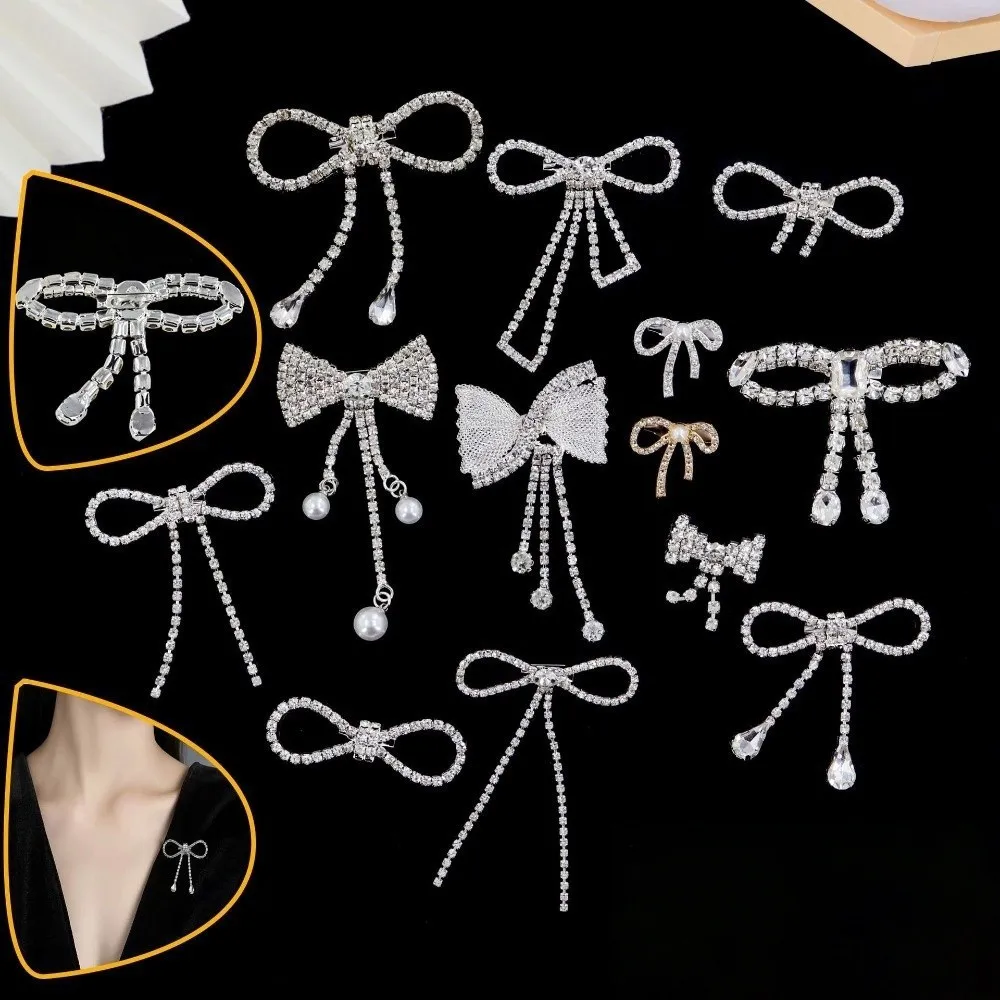 New Elegant Bowknot Brooches Rhinestone Sparkling Buckle Pin Pin Fastener Jewelry Scarf Adjuster Women Dress Decoration