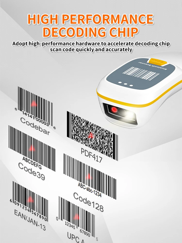 Barcode Scanner HBA-300R Wireless 1D/2D CMOS Scanner USB Bluetooth Mini Pocket QR Reader IOS Android Windows for mobile payment