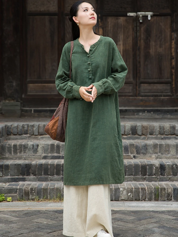 

Женское хлопково-льняное повседневное платье, Новое поступление, осень 202, винтажный стиль, однотонные свободные удобные женские длинные платья M1982