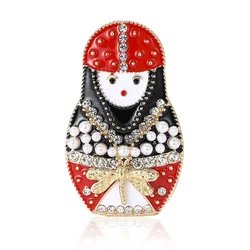 Wuli&baby Lovely Beautiful Doll Brooches Pins For Women 2-color Enamel Pearl Matryosha Toy Figure Party Casual Brooch Gifts