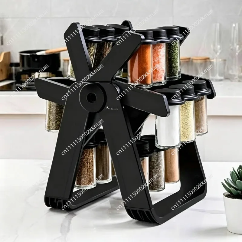 360° Rotating Ferris Wheel Spice Rack, Sealed Moisture-Proof Kitchen Storage for Seasoning Jars & Bottles